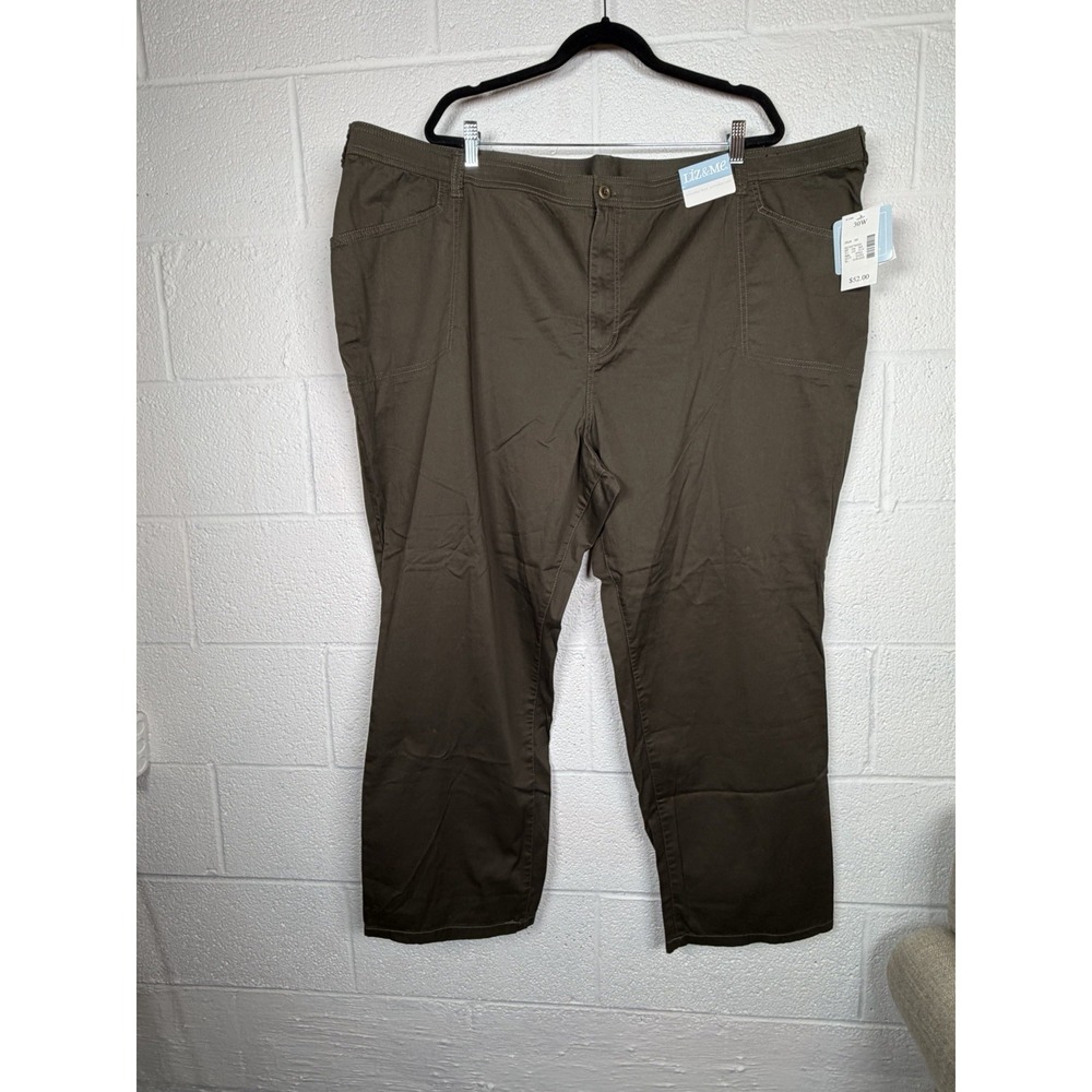NWT Liz & Me Chino Pants 30W Olive Stretch Comfort Waist Plus Size Women